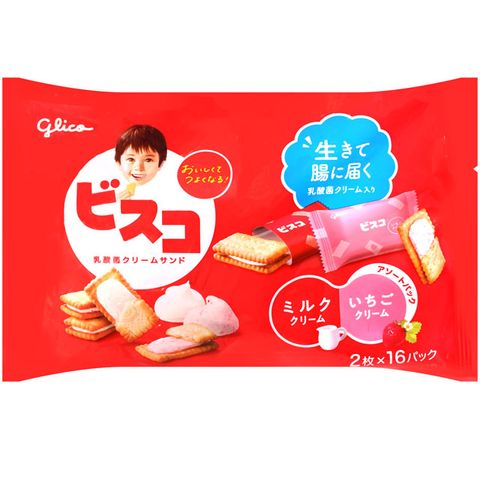 Glico 固力果 草莓牛奶風味雙味夾心餅乾 (137.6g)