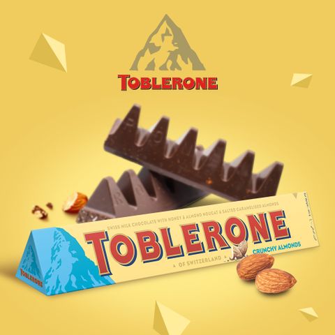 【TOBLERONE】瑞士三角牛奶巧克力-脆杏仁口味100g