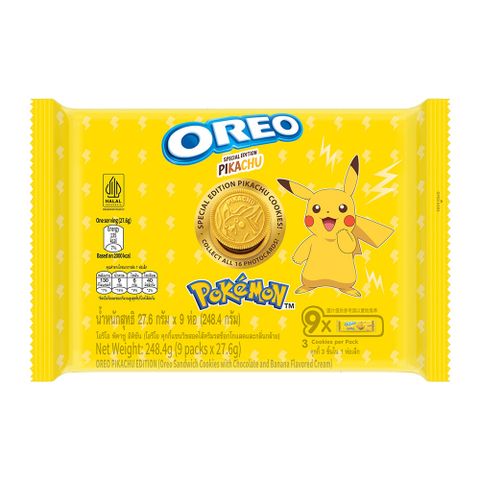 【OREO】奧利奧寶可夢版-巧克力和香蕉口味夾心餅乾隨手包 248.4g