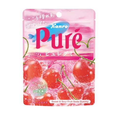 《甘樂 Kanro》日本 Pure鮮果實軟糖-櫻桃汽水口味 (52g)