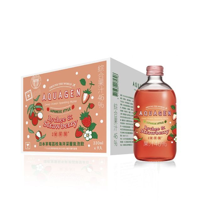 AQUAGEN  日本草莓荔枝海洋深層氣泡飲(330ml/瓶,9瓶/箱)