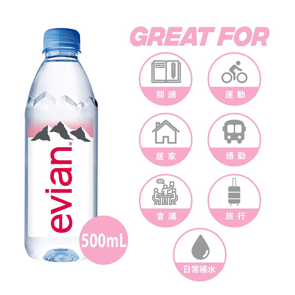 evian 【依雲公司貨】天然礦泉水(500ml/24入)X5箱