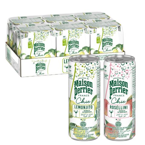 Perrier 沛綠雅 法國Perrier 氣泡雞尾酒風味飲 鋁罐 - 檸檬莫西多/蜜桃貝里尼 (250mlx24入/箱)