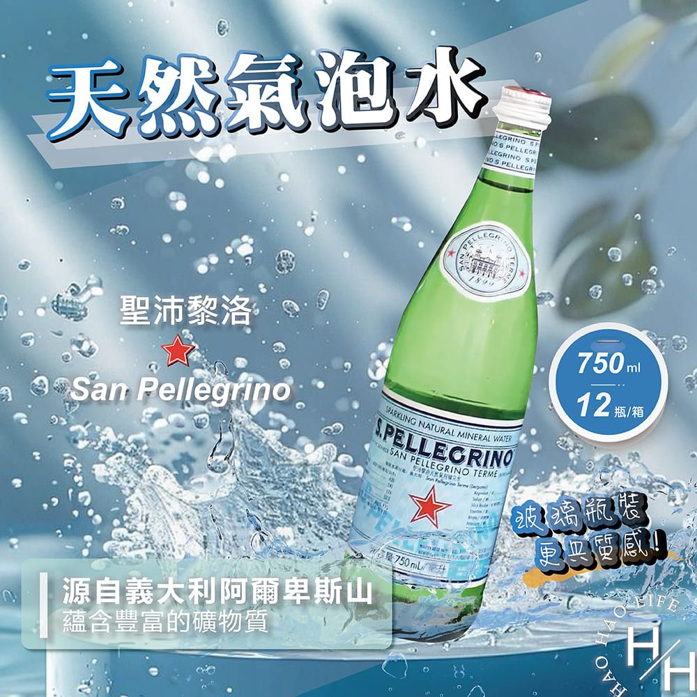 S.Pellegrino 聖沛黎洛 天然氣泡水 750毫升X12瓶 