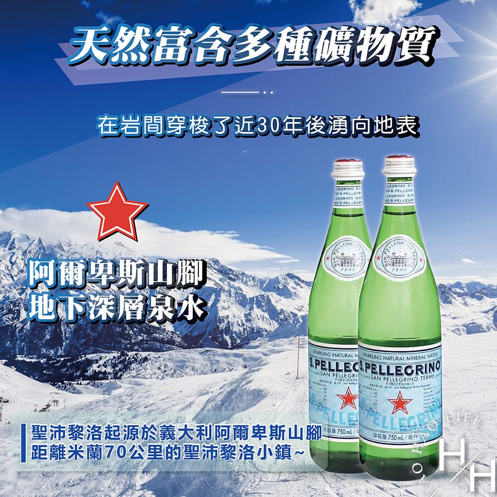 S.Pellegrino 聖沛黎洛 天然氣泡水 750毫升X12瓶 