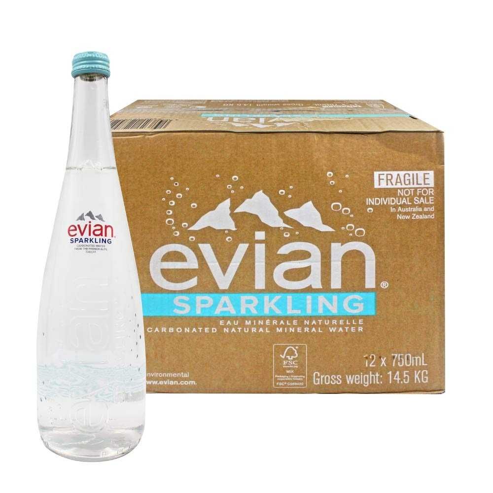 evian 天然氣泡礦泉水750mlx12瓶/箱(玻璃瓶)