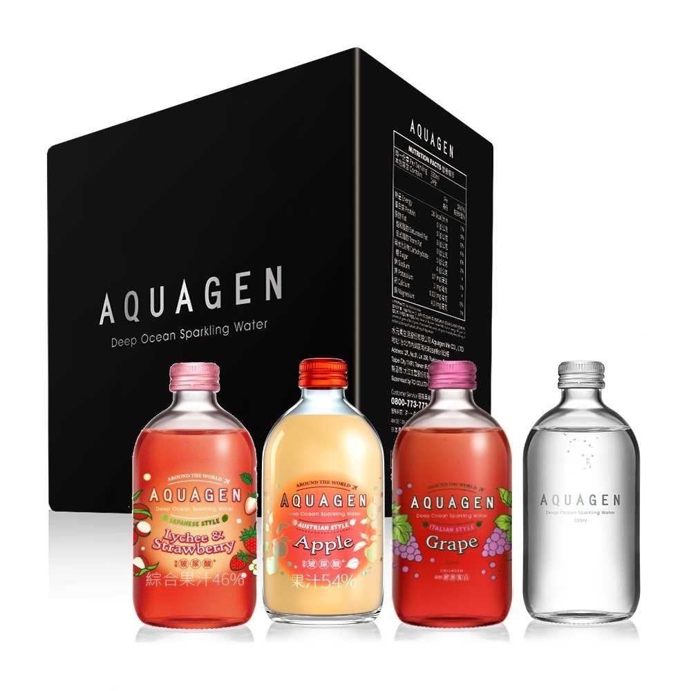 AQUAGEN 海洋深層氣泡水-沁涼果香風味組330ml(蘋果x2+草莓荔枝x2+膠原蛋白葡萄x2+經典原味x3)