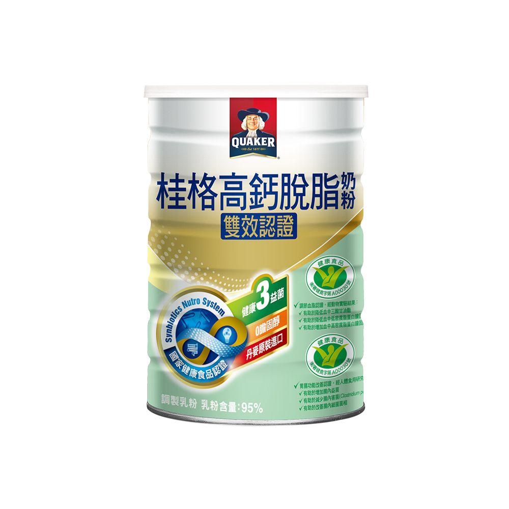 Quaker 桂格 雙認證高鈣脫脂奶粉(1500g/罐) 贈限量即食大燕麥片隨身包(3入/盒)