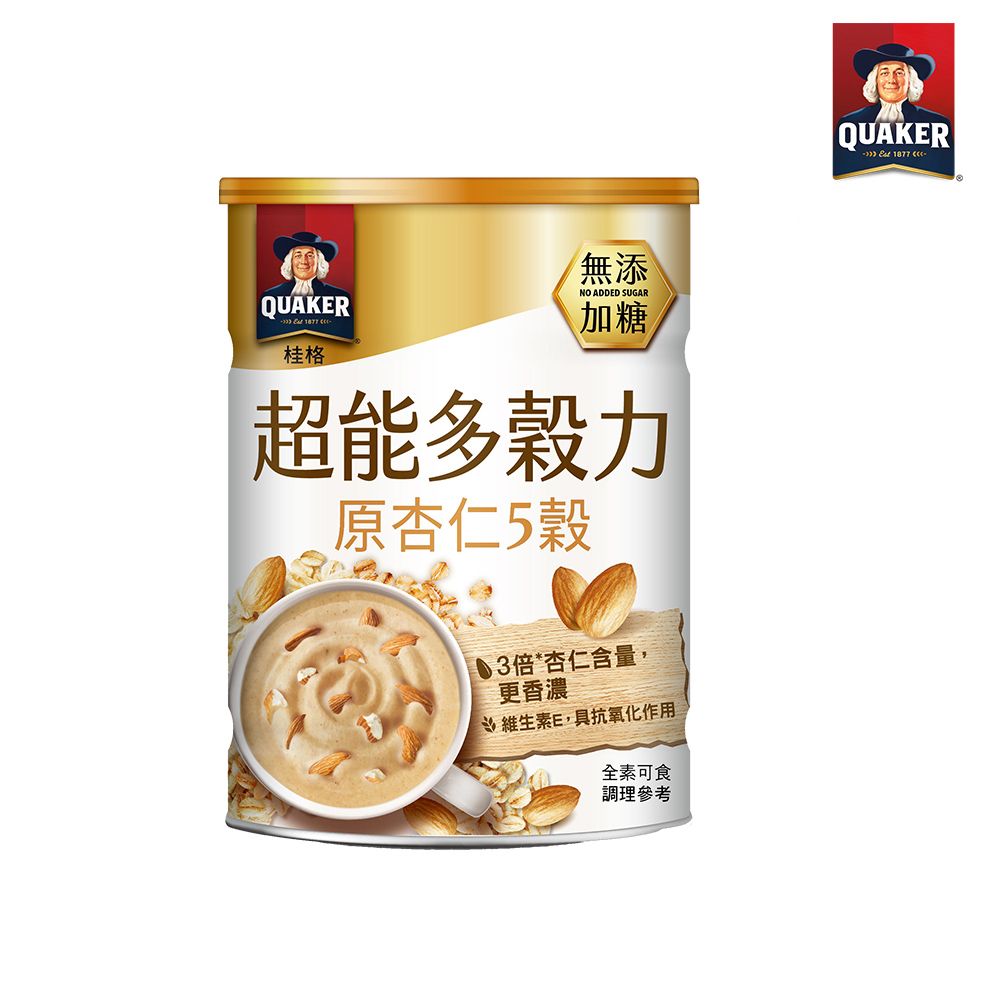 Quaker 桂格 超能多穀力原杏仁5穀-無糖 (390g/罐)