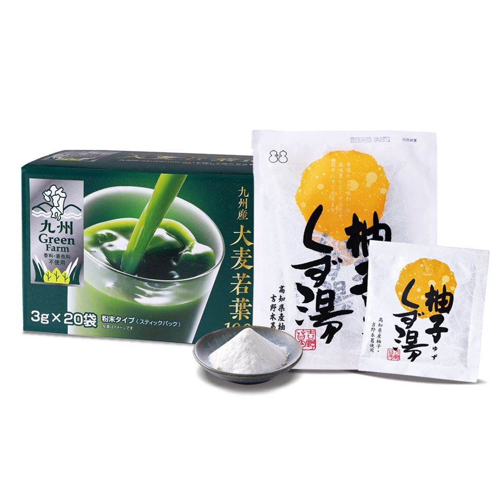 盛花園 日本原裝大麥若葉青汁20入+柚子葛粉 4入養生組(大麥青汁3g/入、柚子葛粉23g/入)