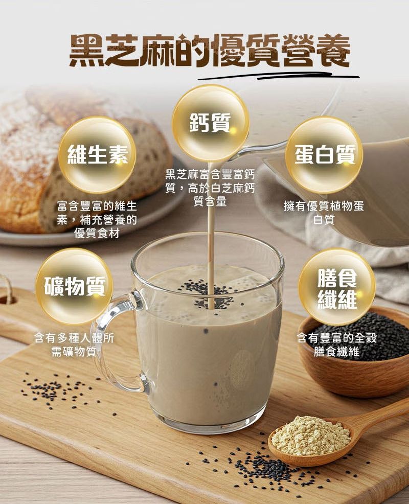 黑芝麻的優質營養鈣質維生素蛋質黑芝麻富含豐富鈣質,高於白芝麻鈣質含量富含豐富的維生素,補充營養的優質食材擁有優質植物蛋白質礦物質含有多種人體所需礦物質®膳食纖維含有豐富的全穀膳食纖維