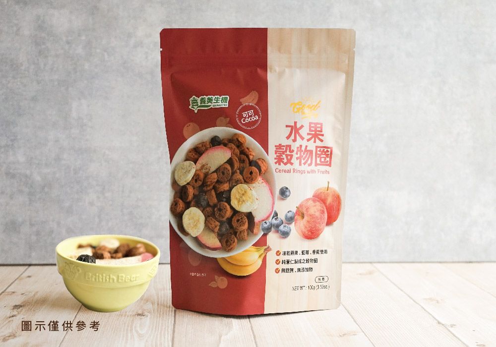 British 圖示僅供參考義美生機水果圈Cereal Rings with Fruits凍乾使用 薏仁製成之穀物添加物 )