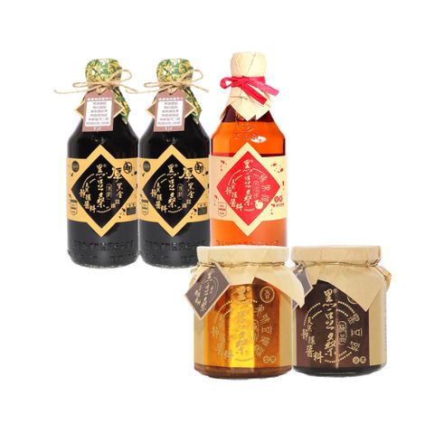 【黑豆桑】小資家庭必備組(厚黑金550ml*2+蘋果淳550ml*1+豆瓣醬360ml*1+黑豆豉360ml*1)