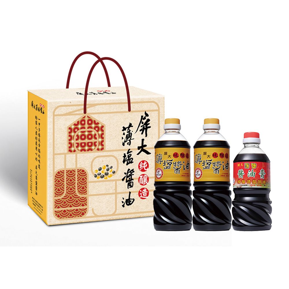 屏大 非基改薄鹽醬油組3入禮盒-醬油710ml*2+油膏560ml*1