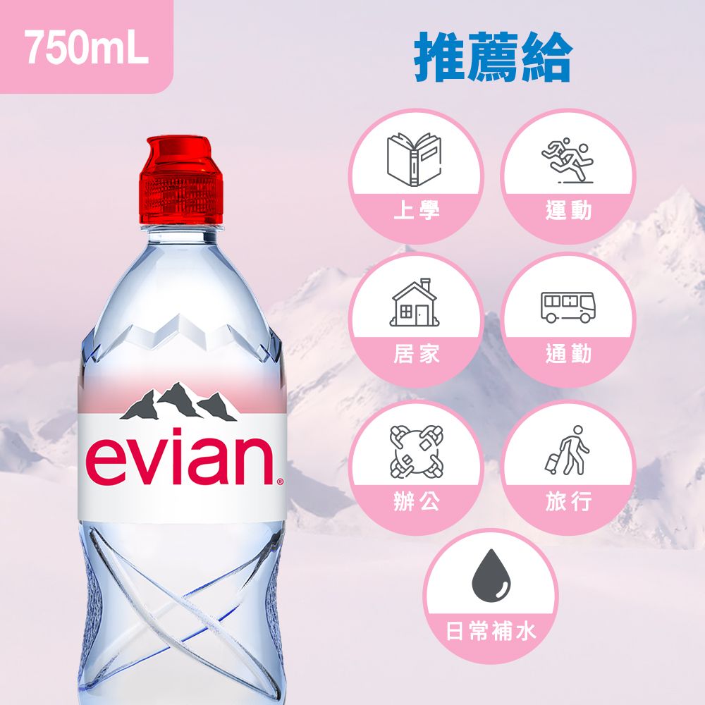 evian 【依雲公司貨】天然礦泉水(運動瓶蓋750ml/12入)