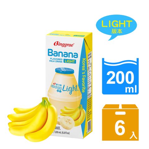 【韓味不二】Binggrae-light香蕉風味牛奶(200ml*6入)