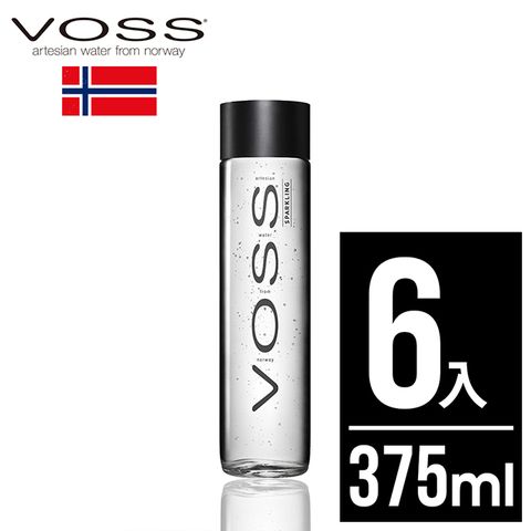 【挪威VOSS芙絲】頂級氣泡礦泉水(375mlx6入)-時尚玻璃瓶