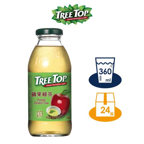 【TREE TOP樹頂】蘋果綠茶_360ML_玻璃瓶x24 箱購