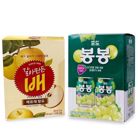 【韓國HAITAI】海太果粒水果汁[238ml*12入/組] 葡萄果汁 水梨汁 2組