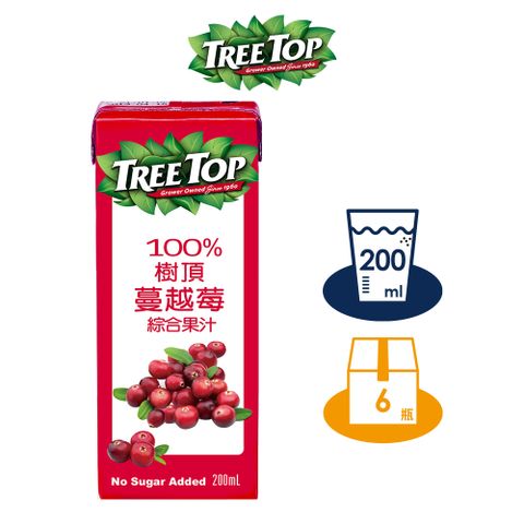 【TREE TOP樹頂】100%嚴選蔓越莓綜合果汁_200ml_利樂包x6