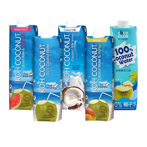【KOH COCONUT酷椰嶼】100%椰子水、椰奶、椰子芒果、西瓜水 1L 晶鑽包