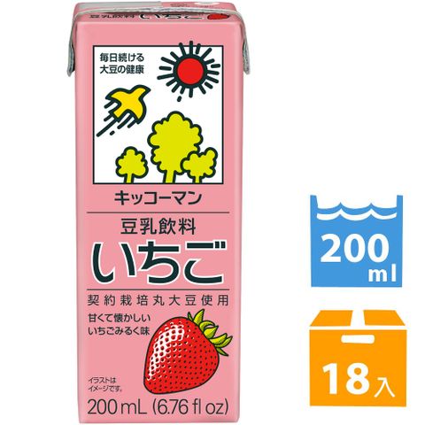 龜甲萬 龜甲萬豆乳豆奶-草莓風味 (200ml*18入) #日本製造#豆漿#豆奶