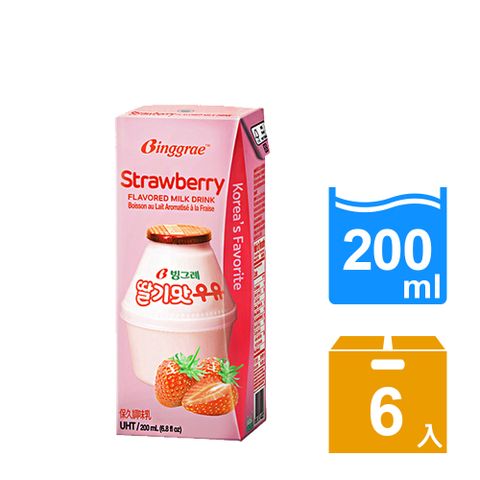 【韓味不二】草莓牛奶 (200ml*6入)Binggrae