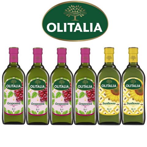 Olitalia奧利塔超值(葡萄籽油x4瓶+葵花油x2瓶)禮盒組(1000mlx6瓶)
