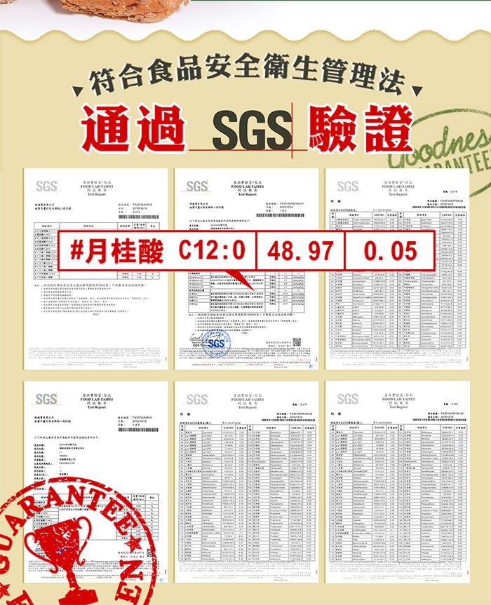 A符合食品安全衛生管理法通過 SGS 驗證通過SGS  SGS SGS #月桂酸 C12:048.97 0.05SGS  ENRSGSSGS  SGS