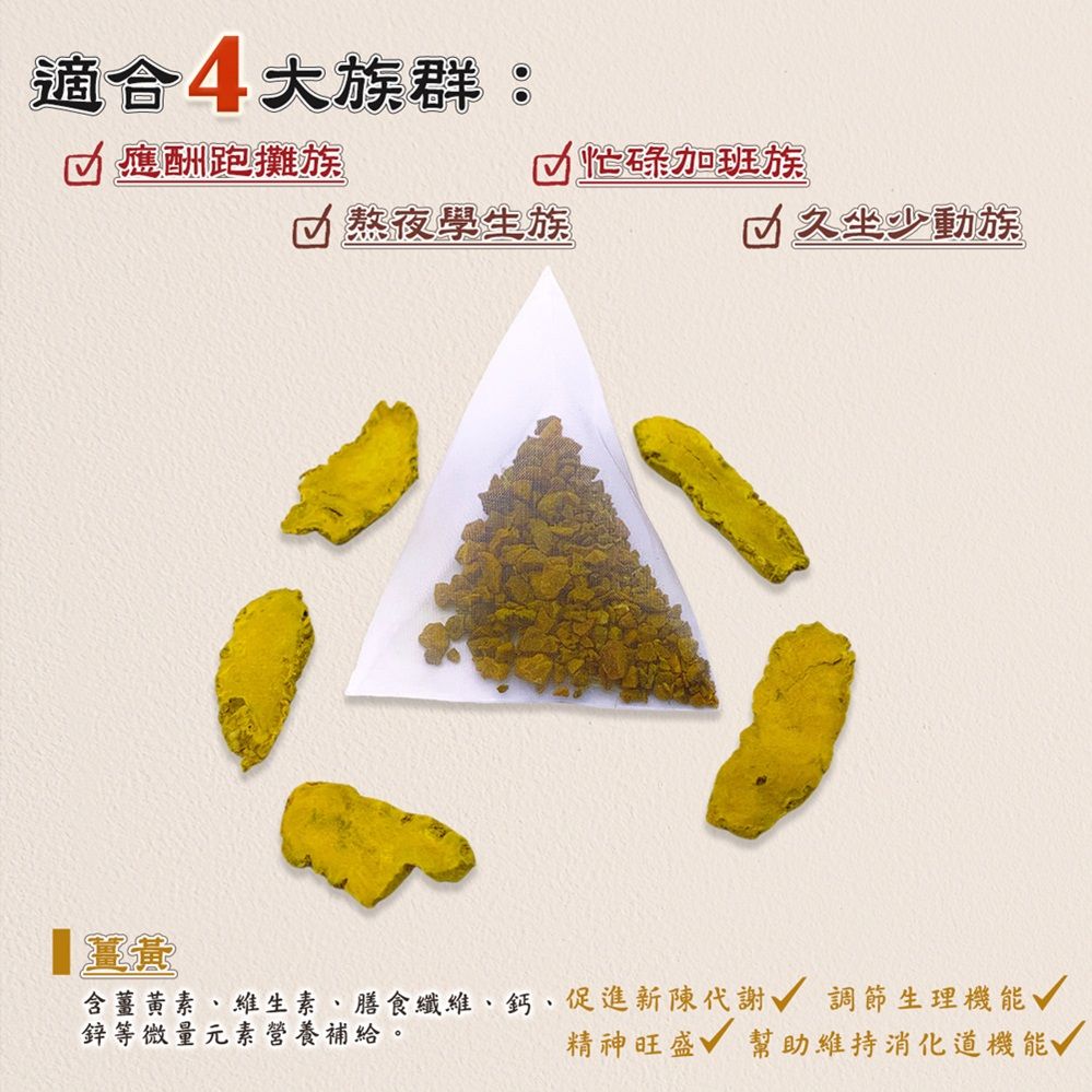  【蔘大王】薑黃熬夜茶包X4組6gX10入/組養生無咖啡因 薑黃素精神旺盛 學生上班族必備