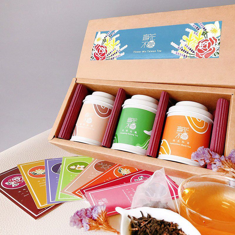 Wu Tsang 無藏茗茶 【無花不茶】經典三款花茶禮盒桂花紅茶+凍頂烏龍+蕎麥烏龍 x4盒
