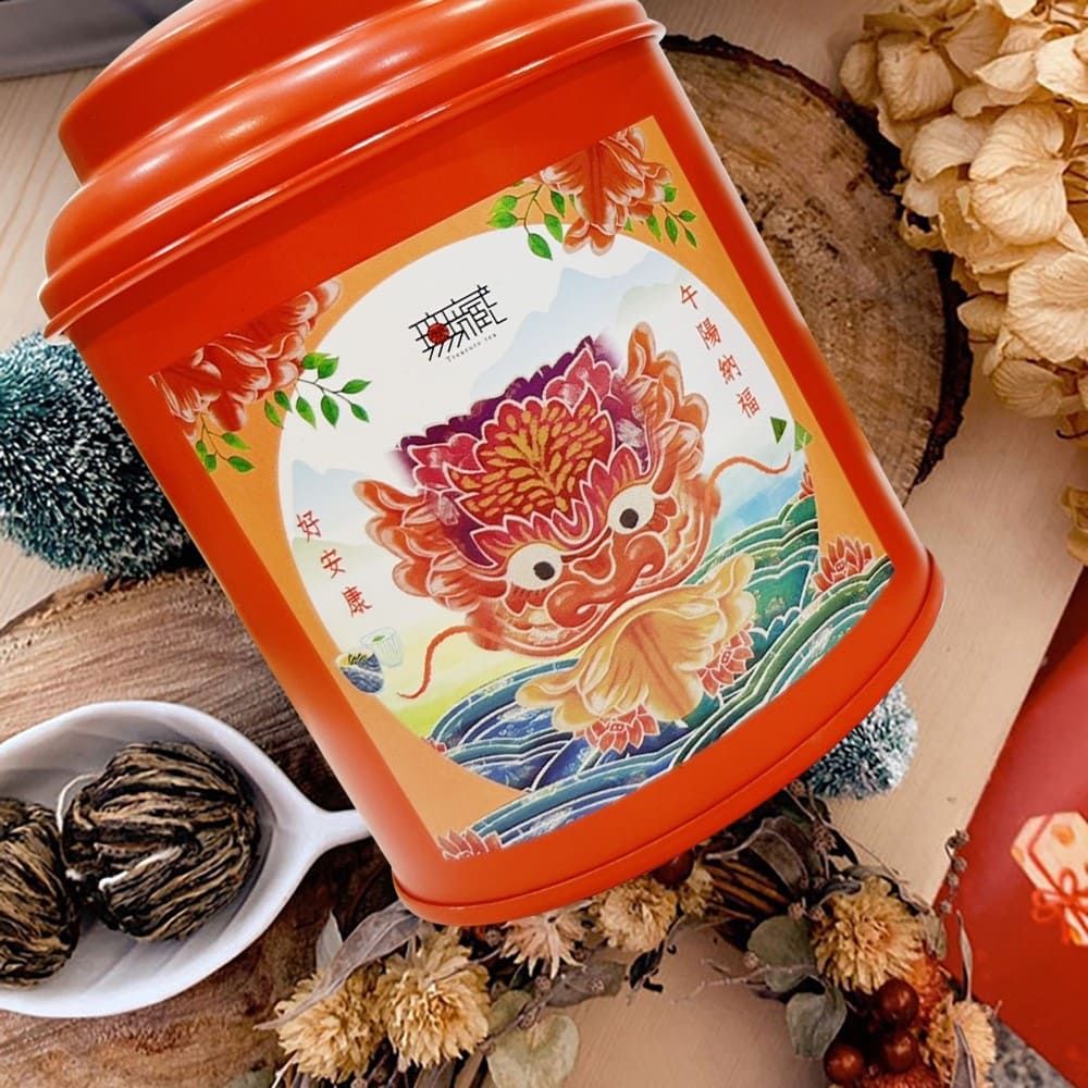 Wu Tsang 無藏茗茶 【無藏】開花茶  10顆綜合花型X1鐵罐裝+耐熱玻璃茶壺禮盒組