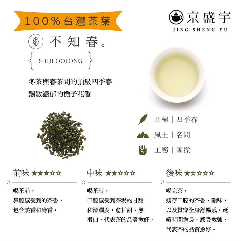 京盛宇 不知春-100g罐裝茶葉(四季春茶/100%台灣茶葉)