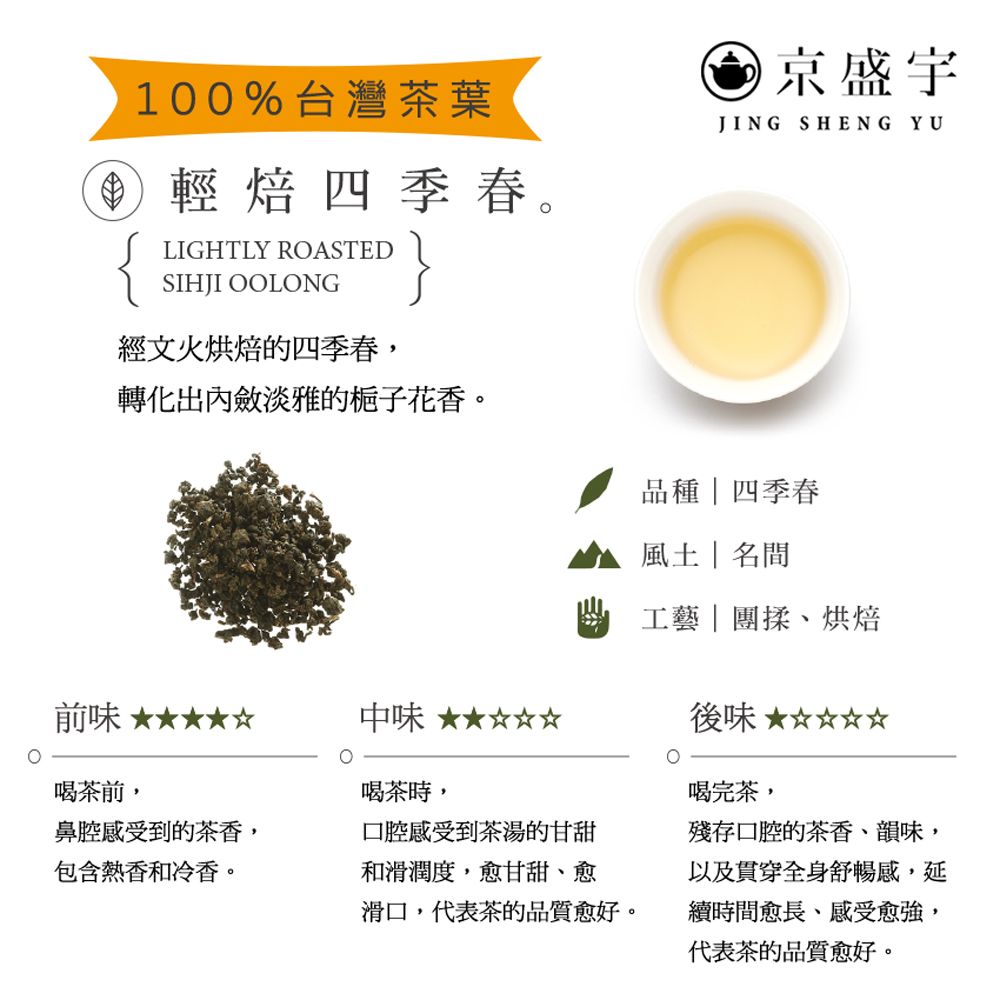 京盛宇 輕焙四季春-100g罐裝茶葉(四季春茶/100%台灣茶葉)