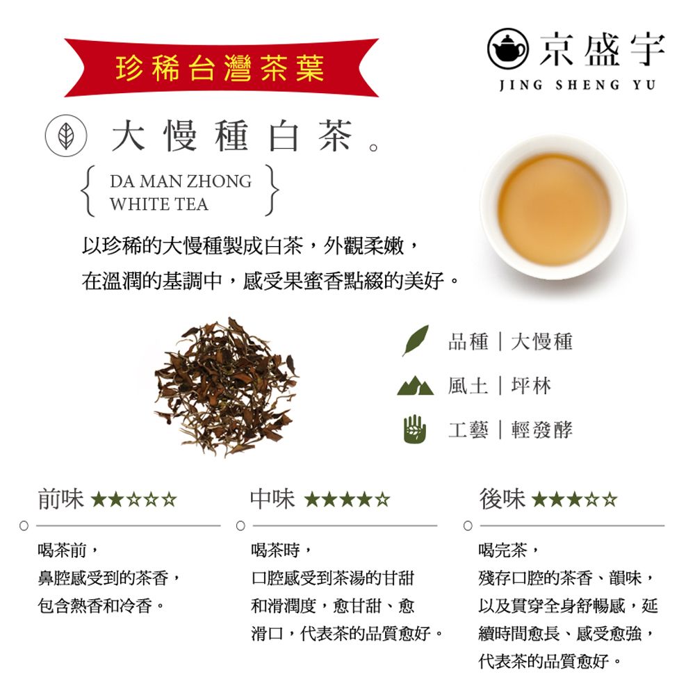 京盛宇 珍稀大慢種白茶-30g品味罐裝茶葉(白茶/100%台灣茶葉)