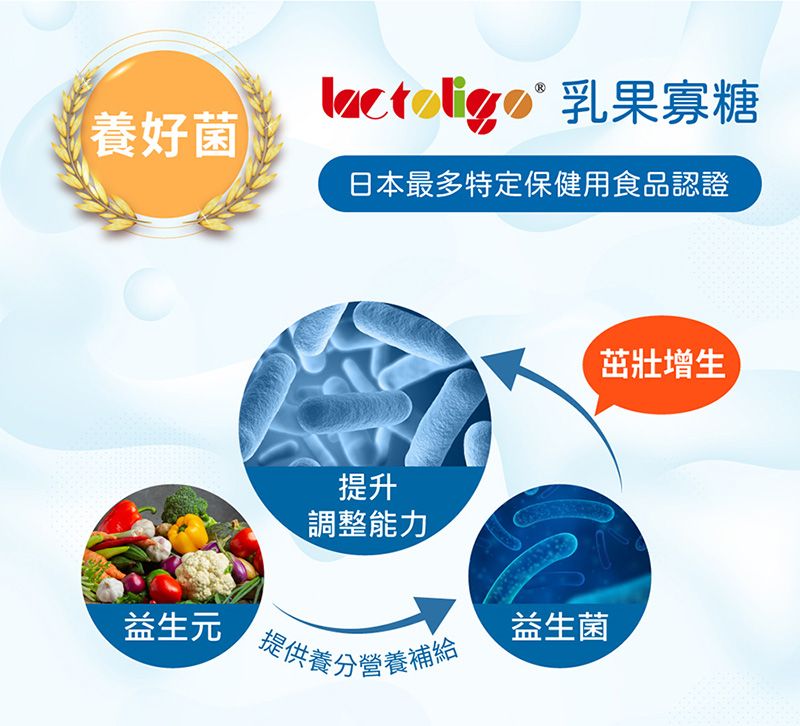 乳果寡糖養好菌日本最多特定保健用食品認證提升調整能力益生元 提供養分營養補給益生菌茁壯增生