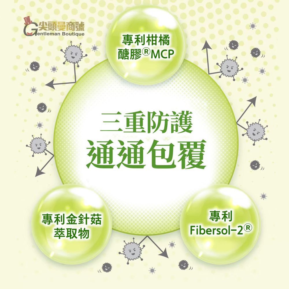 尖頭曼商號entleman Boutique專利柑橘醣膠 ®MCP三重防護通通包覆專利金針菇專利萃取物Fibersol-2Ⓡ