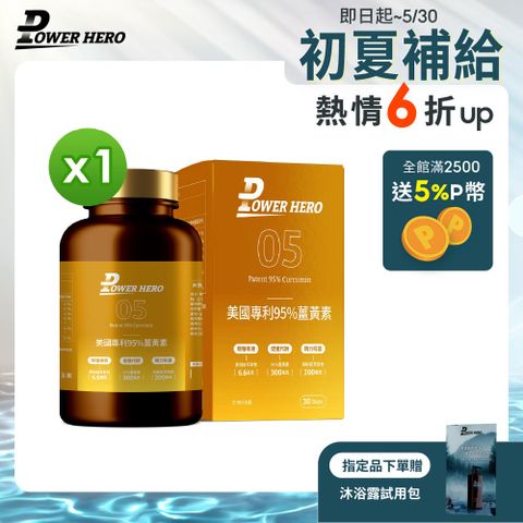 PowerHero 勁漢英雄 美國專利95%薑黃素x1盒 (60顆/盒)