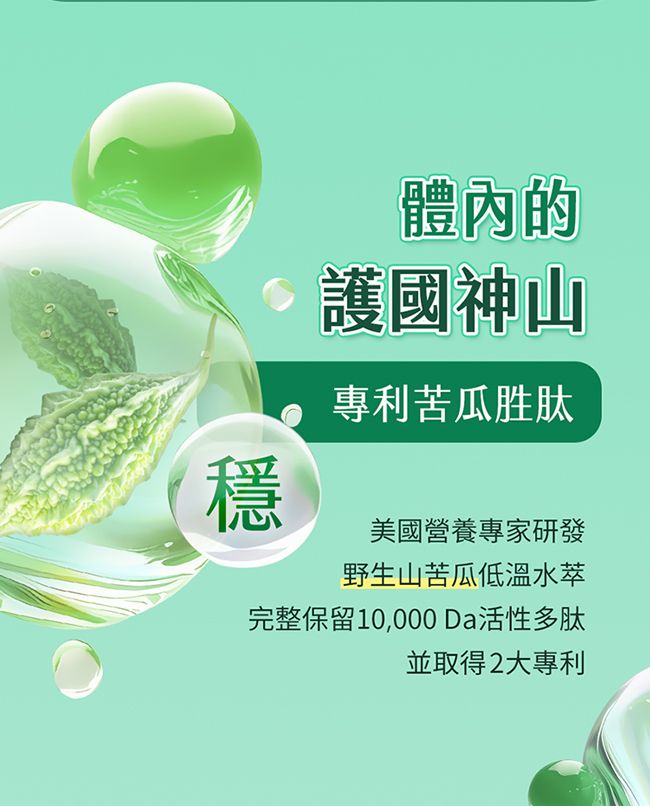 穩體內的護國神山專利苦瓜胜肽美國營養專家研發野生山苦瓜低溫水萃完整保留10,000 Da活性多肽並取得2大專利