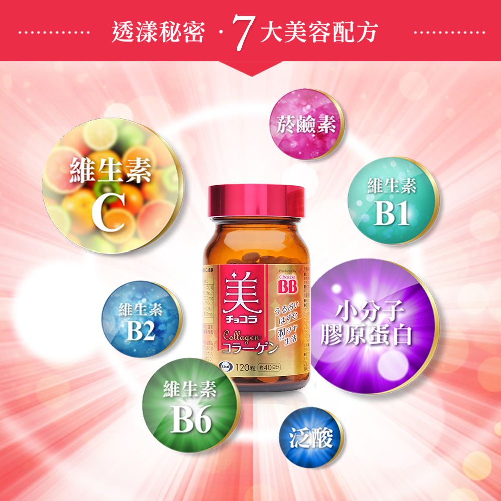 透漾秘密美容配方維生素菸鹼素維生素B1美ChocolaBB維生素潤生活小分子膠原蛋白維生素Collagen120粒40分B6泛酸