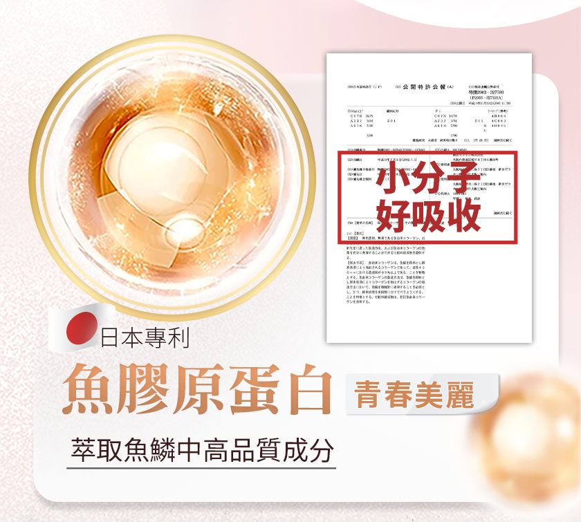 特價    小分子好吸收。日本專利魚膠原蛋白 青春萃取魚鱗中高品質成分