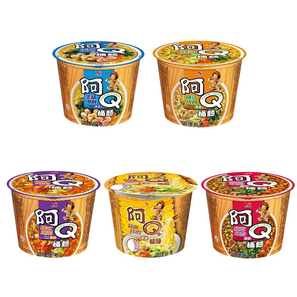  【阿Q桶麵 】風味桶3入/組（雞汁排骨/紅椒牛肉/生猛海鮮/韓式泡菜/蒜香珍肉)