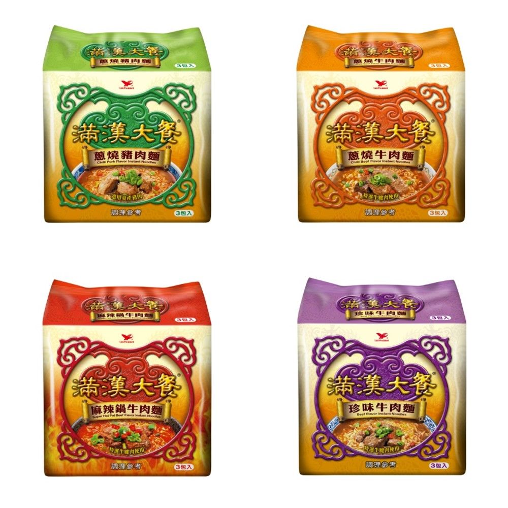 滿漢大餐 【滿漢大餐】 袋麵x12入/箱(蔥燒牛肉麵/麻辣鍋牛肉麵/珍味牛肉麵/蔥燒豬肉麵)