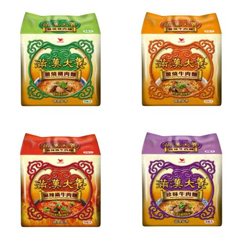 【滿漢大餐】 袋麵x12入/箱 任10箱(蔥燒牛肉麵/麻辣鍋牛肉麵/珍味牛肉麵/蔥燒豬肉麵)	
