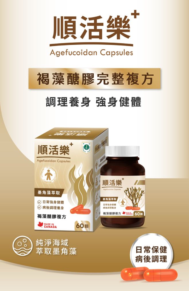 順活樂Agefucoidan 褐藻醣膠完整複方調理 順活樂Agefucoidan Capsules角藻萃取順活樂 Capsules日常強身健體後調理養身墨角藻萃取日常強身健體病後調理養身褐藻醣膠複方  褐藻醣膠複方MADE INCANADA60顆純淨海域萃取墨角藻日常保健病後調理