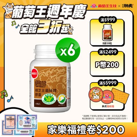 葡萄王 認證樟芝王菌絲體膠囊60粒 x6