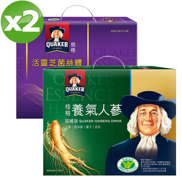 Quaker 桂格 養氣人蔘(30入x2盒)+活靈芝(30入x2盒)