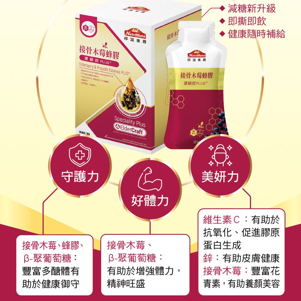 Nutrimate 你滋美得 接骨木莓蜂膠濃縮飲Plus+ 6入組