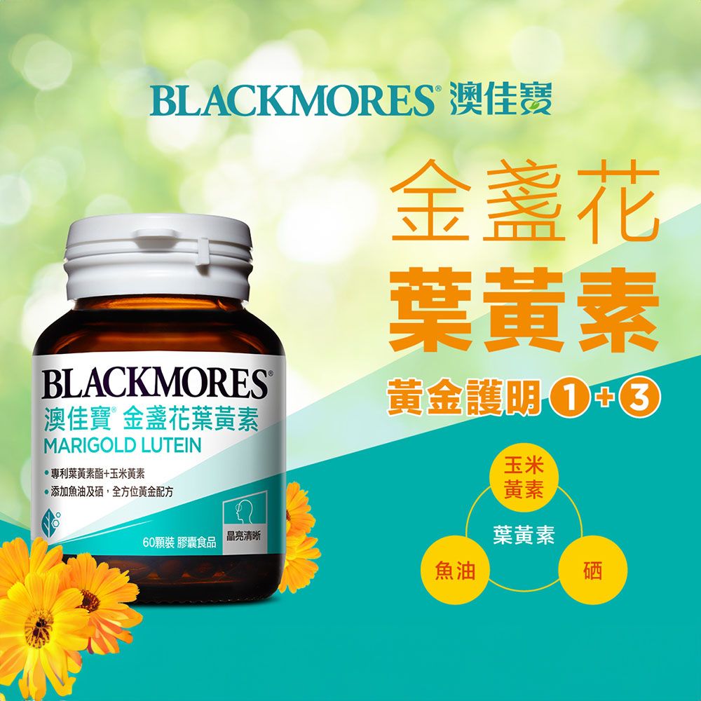 BLACKMORES 佳寶BLACKMORES澳佳寶 葉黃素MARIGOLD LUTEIN專利葉黃素酯+玉米黃素添加魚油及,全方位黃金配方60顆裝 膠囊食品金盞花葉黃素黃金護 晶亮清晰魚油玉米黃素葉黃素硒