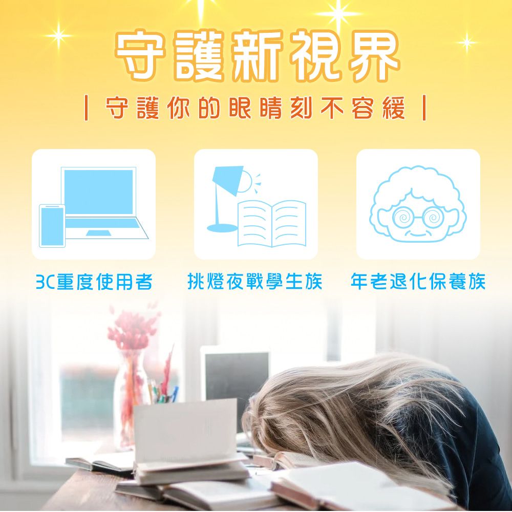 守護新視界守護你的眼睛刻不容緩度使用者 挑燈夜戰學生族年老退化保養族